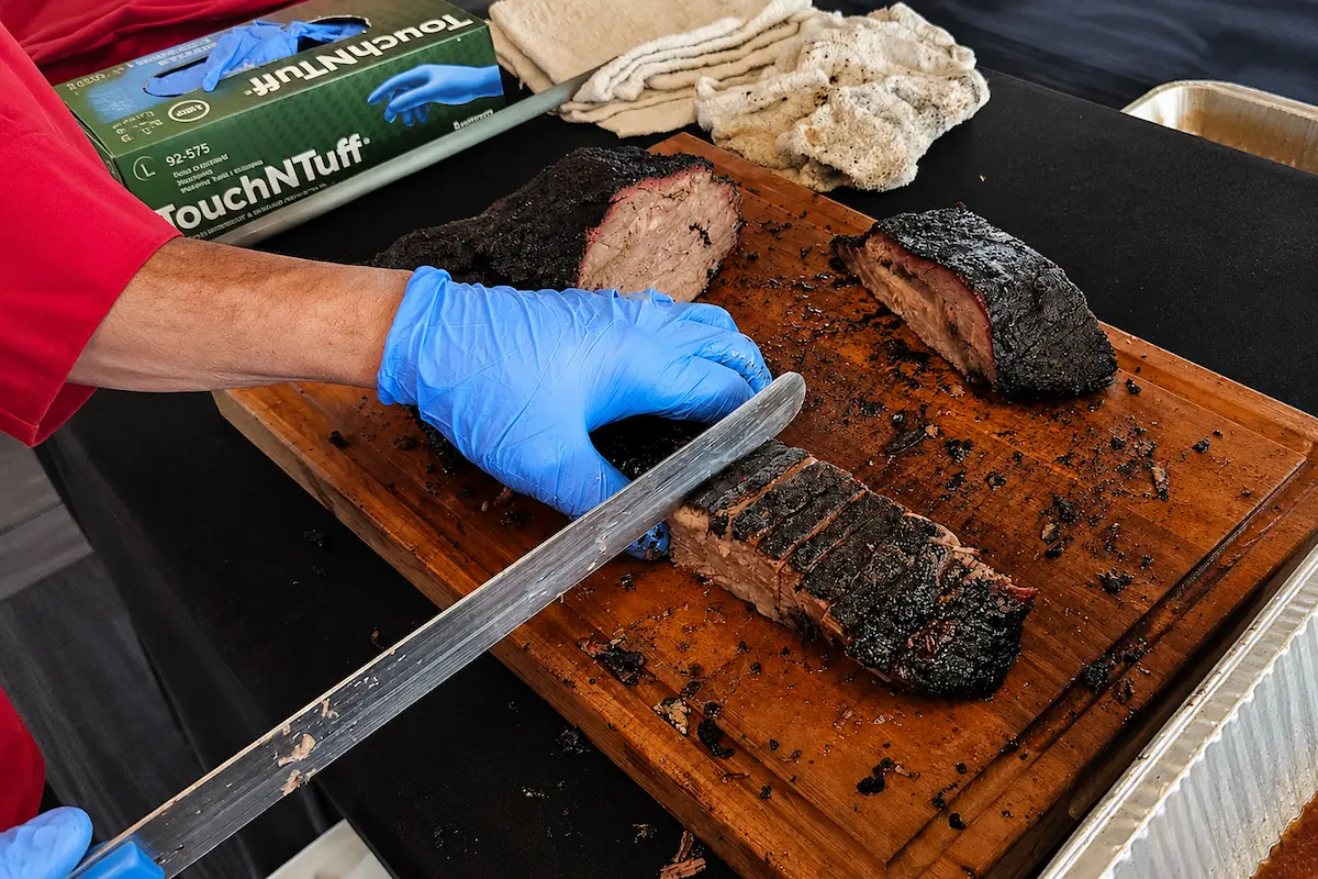 Sliced smoked brisket from Meat and Greet BBQ Catering